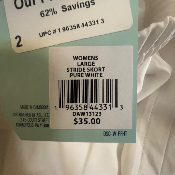 DSG Women's Mid-Rise Stride Skort Built-In‎ Short, Large White - Picture 6 of 9